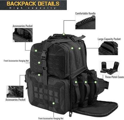 Tactical Backpack + 3 Pistol Carrying Case