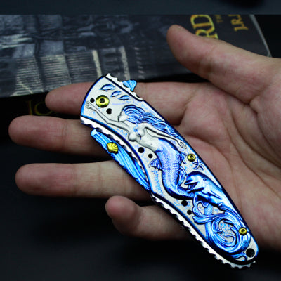 Mermaid Blue Steel Folding Knife