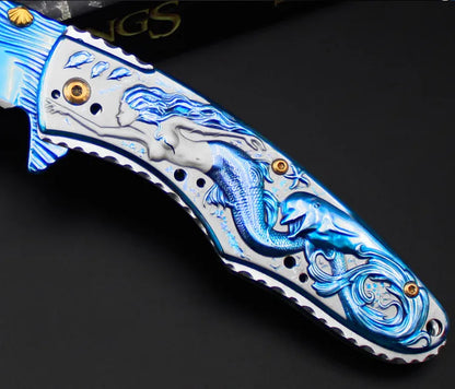 Mermaid Blue Steel Folding Knife