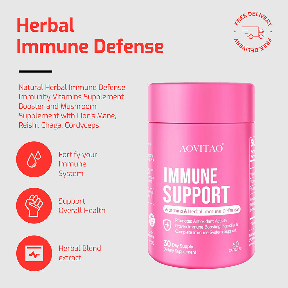 AOVITAO Immune Defense Herbal Mushroom Blend Vitamin Supplement
