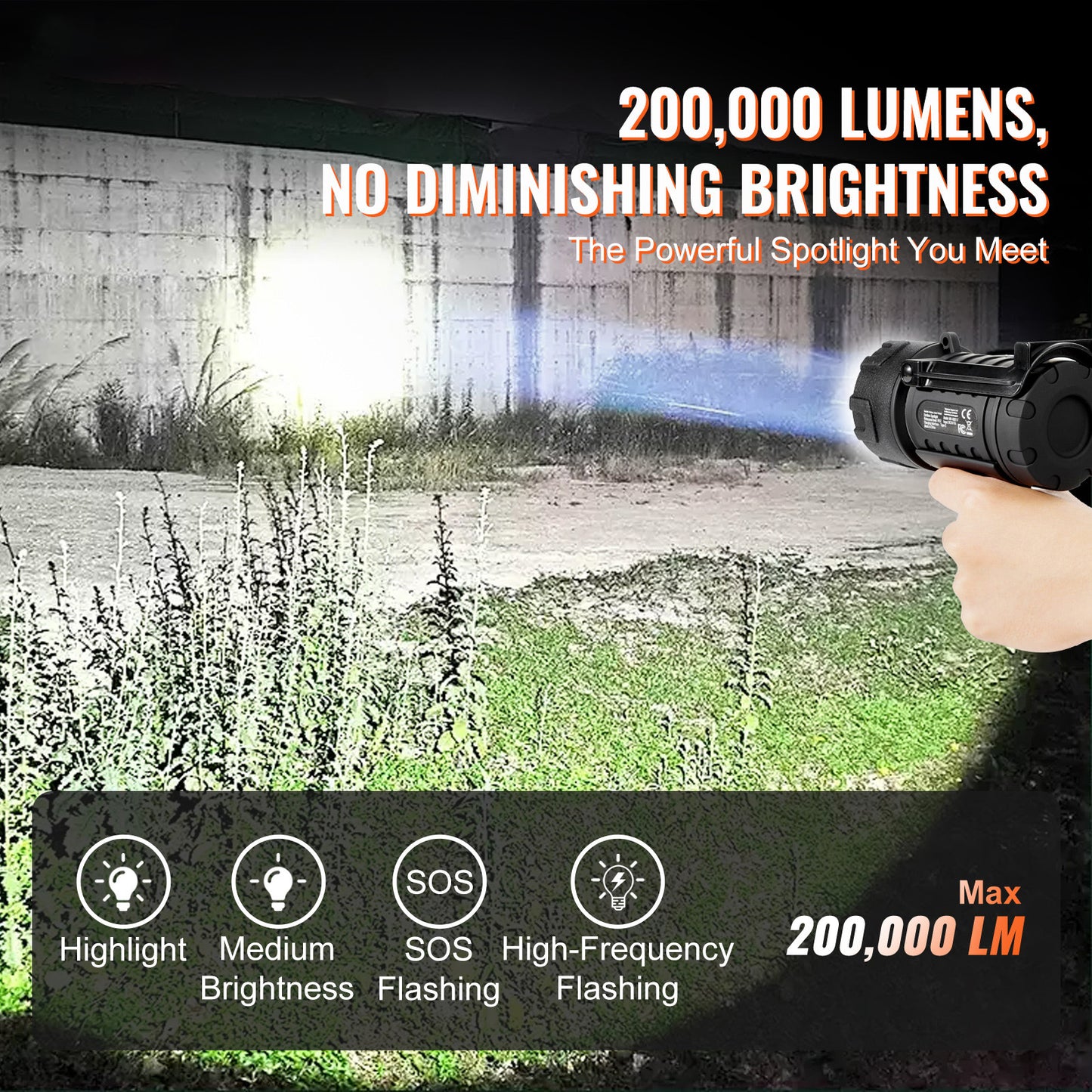 200,000LM Super Bright Rechargeable Flashlight